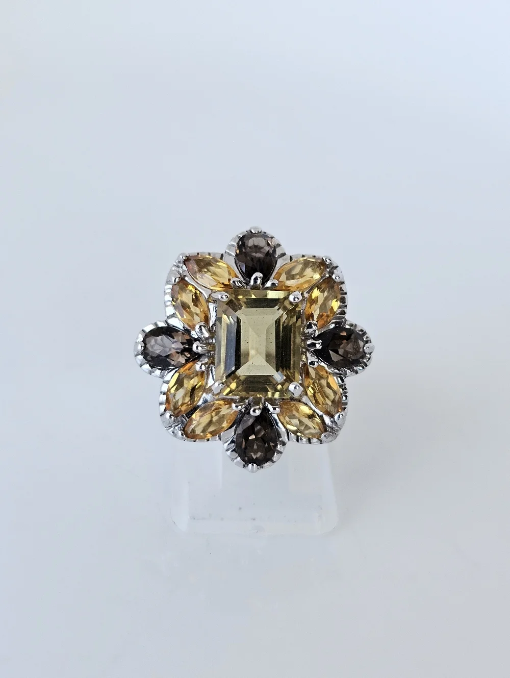 Natural Yellow Citrine & Smoky Quartz Sterling Silver Ring Size 7! - Picture 2 of 5